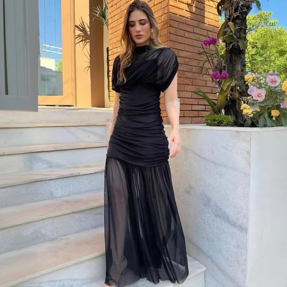 ZARA COMBINED DRAPED MIDI DRESS - Black Woman’s Size medium - Picture 13 of 15